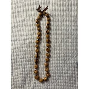 Brown Beige Beaded Long Necklace Bow Tie Tribal Boho Bohemian